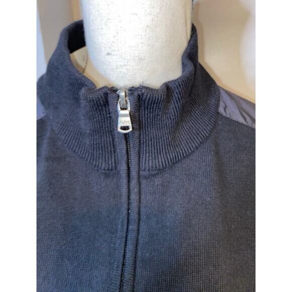 NWT Michael Kors New $128 Black Part Zip MK Logo 100% Cotton Long Sleeve Sweater - Picture 5 of 12